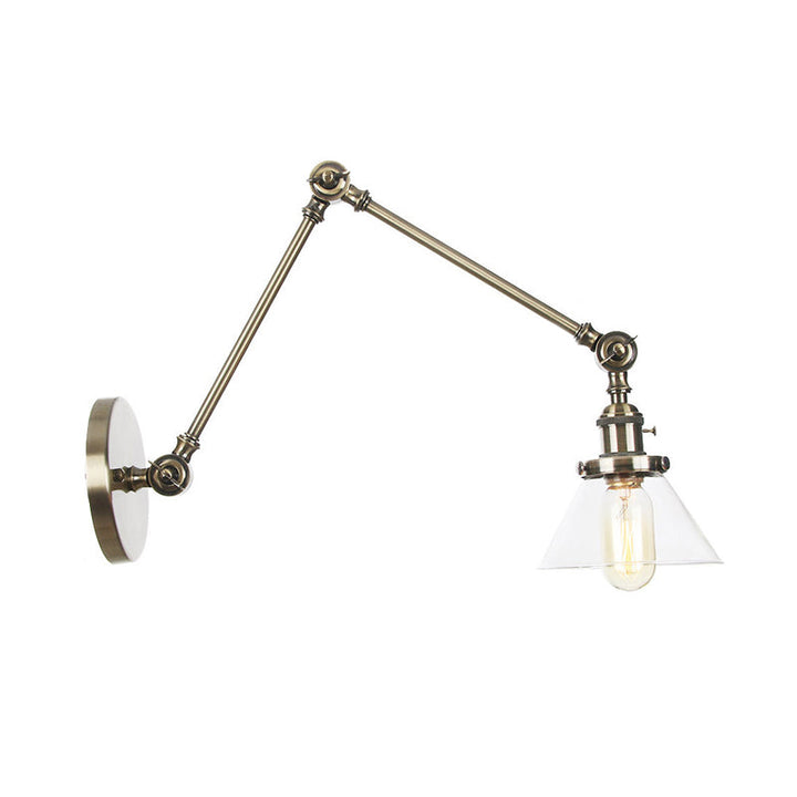 Lisslune | 1 Light Wall Lamp Industrial Cone Clear/Amber Glass Wall Lamp in Black/Bronze/Brass with Adjustable Arm, 8“+8"/8"+8"+8" Long