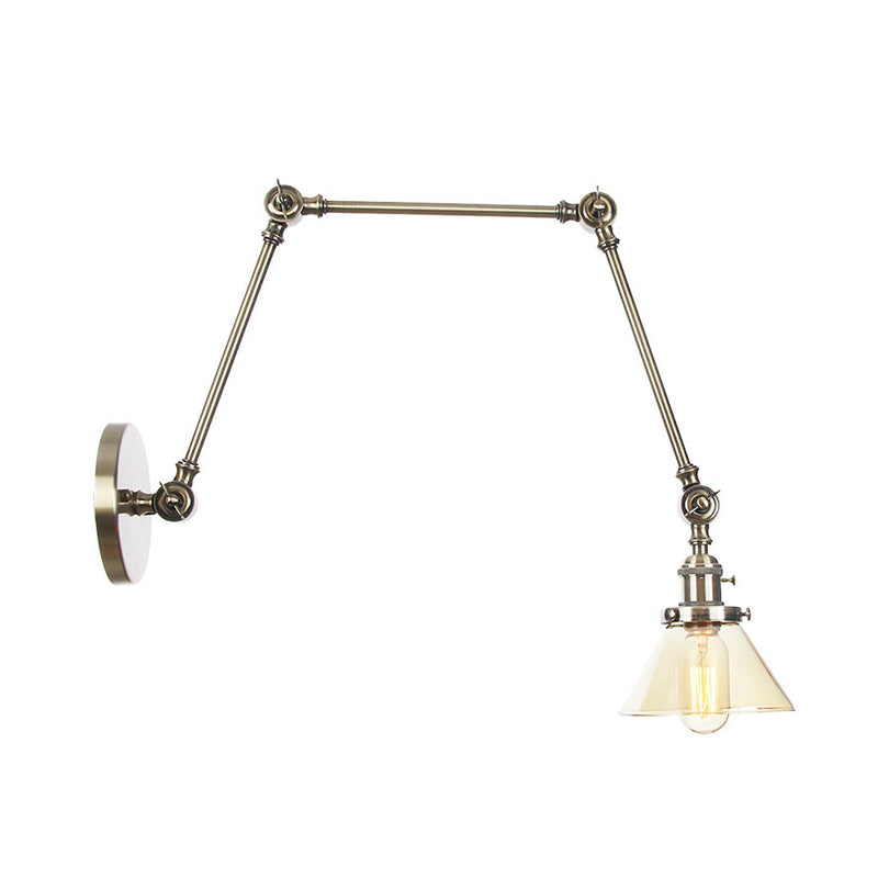 Lisslune | 1 Light Wall Lamp Industrial Cone Clear/Amber Glass Wall Lamp in Black/Bronze/Brass with Adjustable Arm, 8“+8"/8"+8"+8" Long