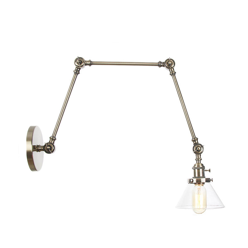 Lisslune | 1 Light Wall Lamp Industrial Cone Clear/Amber Glass Wall Lamp in Black/Bronze/Brass with Adjustable Arm, 8“+8"/8"+8"+8" Long
