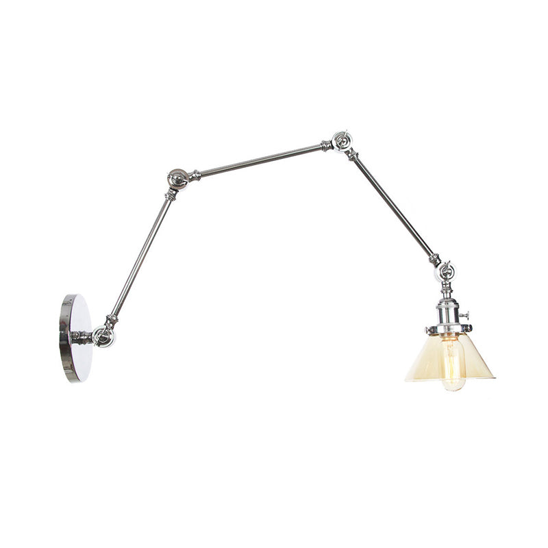 Lisslune | 1 Light Wall Lamp Industrial Cone Clear/Amber Glass Wall Lamp in Black/Bronze/Brass with Adjustable Arm, 8“+8"/8"+8"+8" Long