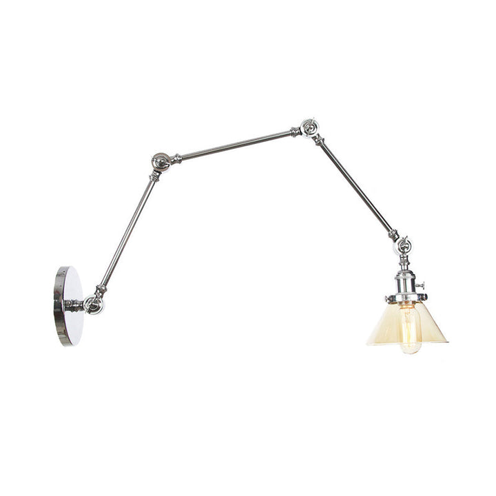 Lisslune | 1 Light Wall Lamp Industrial Cone Clear/Amber Glass Wall Lamp in Black/Bronze/Brass with Adjustable Arm, 8“+8"/8"+8"+8" Long