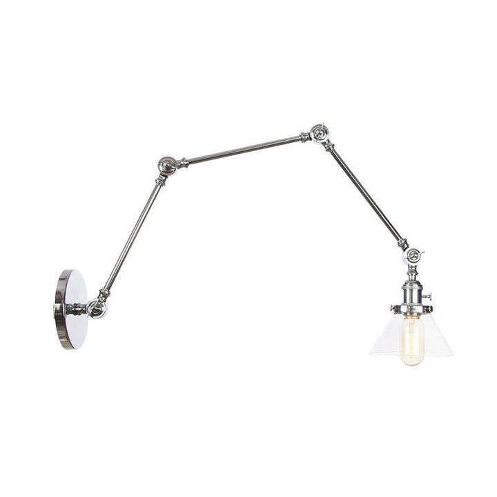 Lisslune | 1 Light Wall Lamp Industrial Cone Clear/Amber Glass Wall Lamp in Black/Bronze/Brass with Adjustable Arm, 8“+8"/8"+8"+8" Long