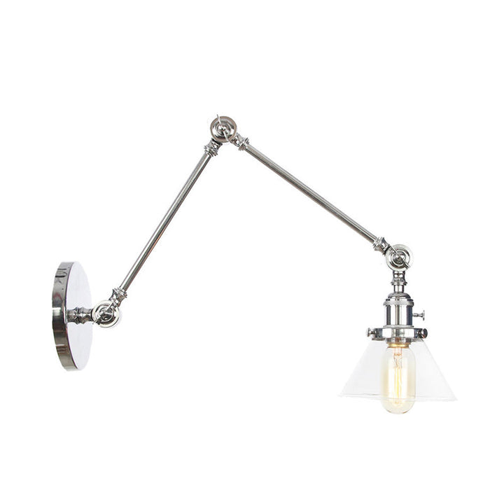 Lisslune | 1 Light Wall Lamp Industrial Cone Clear/Amber Glass Wall Lamp in Black/Bronze/Brass with Adjustable Arm, 8“+8"/8"+8"+8" Long