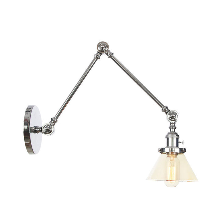 Lisslune | 1 Light Wall Lamp Industrial Cone Clear/Amber Glass Wall Lamp in Black/Bronze/Brass with Adjustable Arm, 8“+8"/8"+8"+8" Long