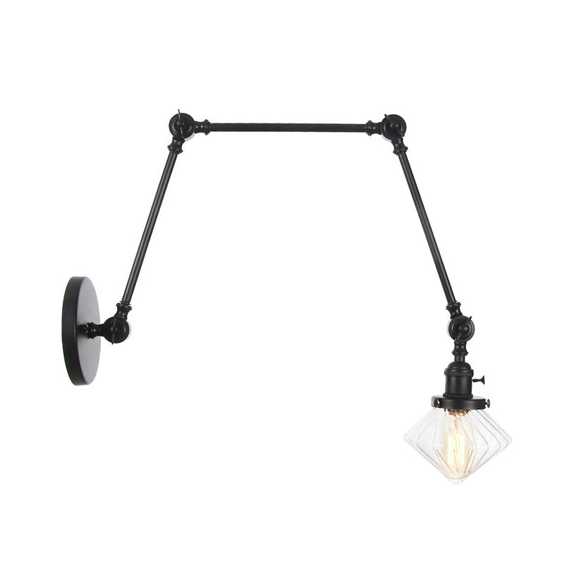Lisslune | 1 Light Dining Room Wall Lamp Vintage Black/Bronze/Brass Wall Mounted Lamp with Diamond Clear/Amber Glass Shade, 8"+8"/8"+8"+8" L Adjustable Arm