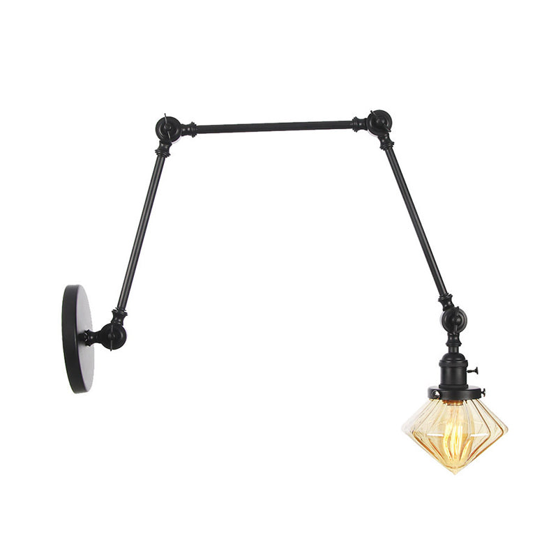 Lisslune | 1 Light Dining Room Wall Lamp Vintage Black/Bronze/Brass Wall Mounted Lamp with Diamond Clear/Amber Glass Shade, 8"+8"/8"+8"+8" L Adjustable Arm