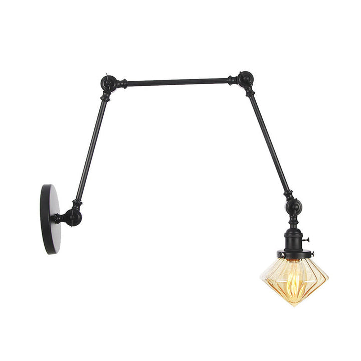 Lisslune | 1 Light Dining Room Wall Lamp Vintage Black/Bronze/Brass Wall Mounted Lamp with Diamond Clear/Amber Glass Shade, 8"+8"/8"+8"+8" L Adjustable Arm