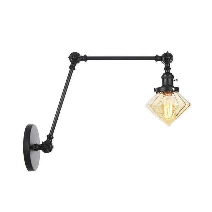Lisslune | 1 Light Dining Room Wall Lamp Vintage Black/Bronze/Brass Wall Mounted Lamp with Diamond Clear/Amber Glass Shade, 8"+8"/8"+8"+8" L Adjustable Arm