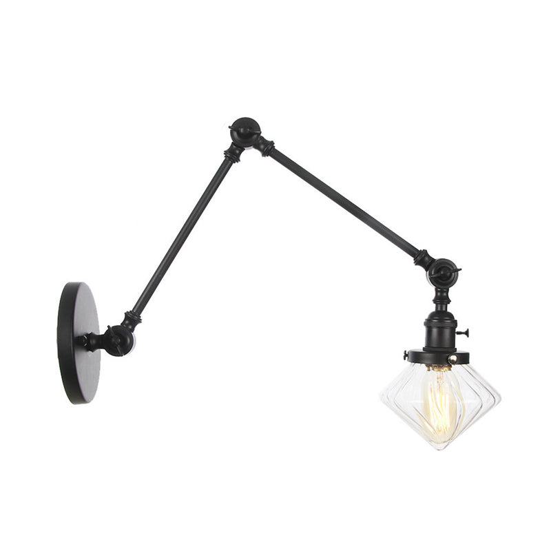 Lisslune | 1 Light Dining Room Wall Lamp Vintage Black/Bronze/Brass Wall Mounted Lamp with Diamond Clear/Amber Glass Shade, 8"+8"/8"+8"+8" L Adjustable Arm
