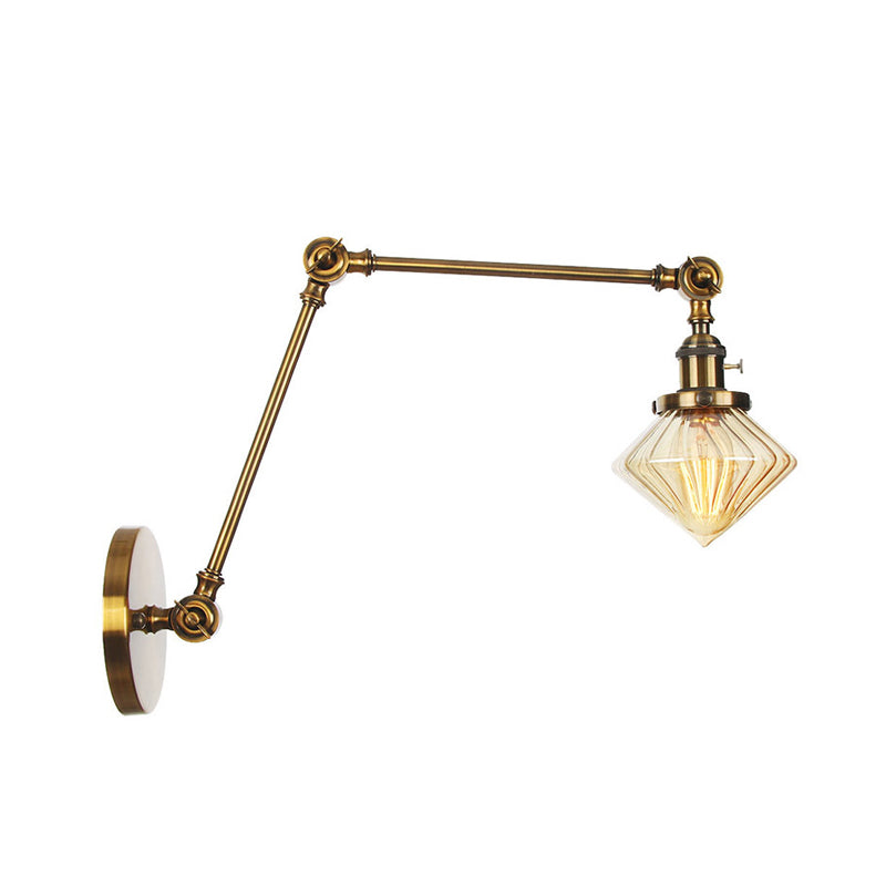 Lisslune | 1 Light Dining Room Wall Lamp Vintage Black/Bronze/Brass Wall Mounted Lamp with Diamond Clear/Amber Glass Shade, 8"+8"/8"+8"+8" L Adjustable Arm