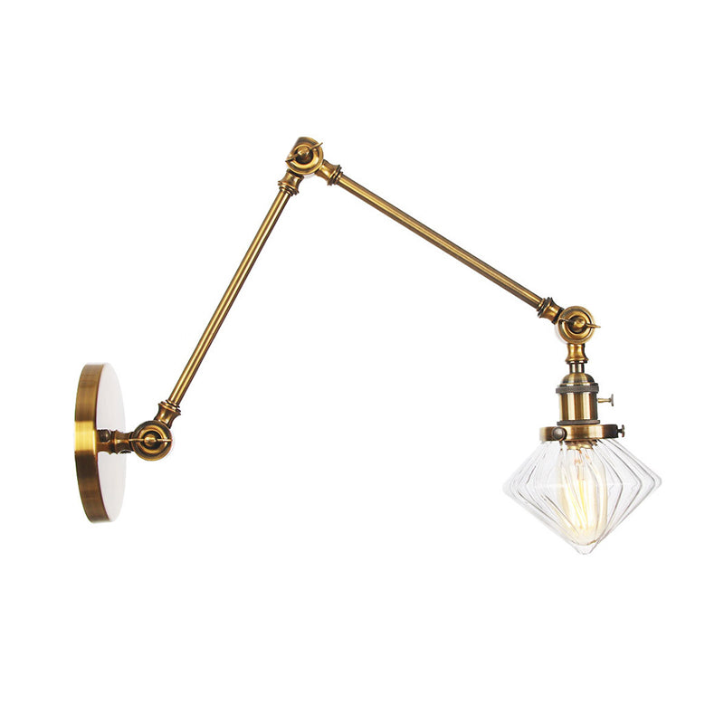 Lisslune | 1 Light Dining Room Wall Lamp Vintage Black/Bronze/Brass Wall Mounted Lamp with Diamond Clear/Amber Glass Shade, 8"+8"/8"+8"+8" L Adjustable Arm