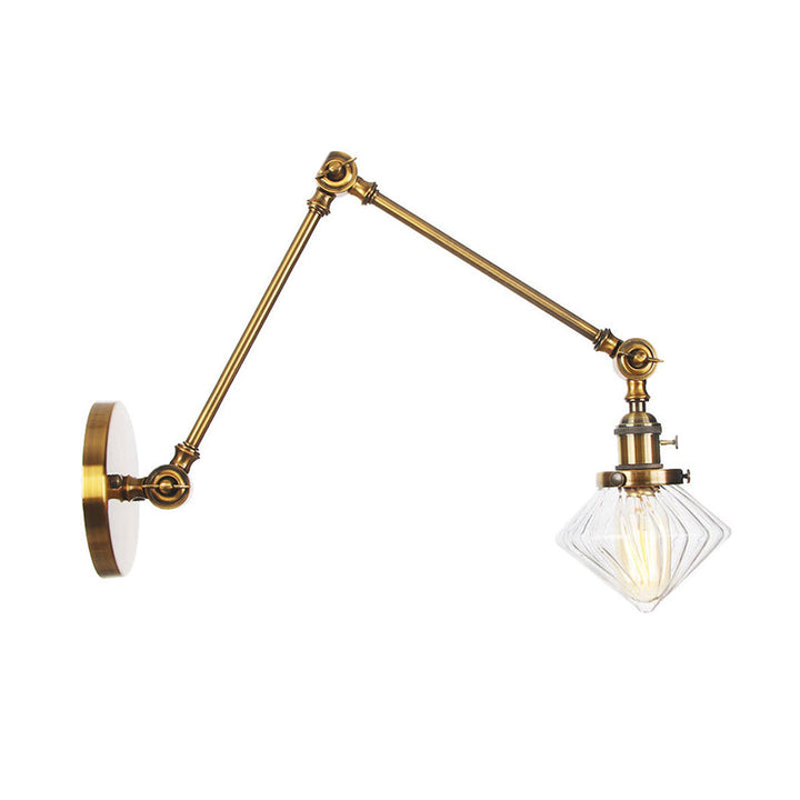 Lisslune | 1 Light Dining Room Wall Lamp Vintage Black/Bronze/Brass Wall Mounted Lamp with Diamond Clear/Amber Glass Shade, 8"+8"/8"+8"+8" L Adjustable Arm