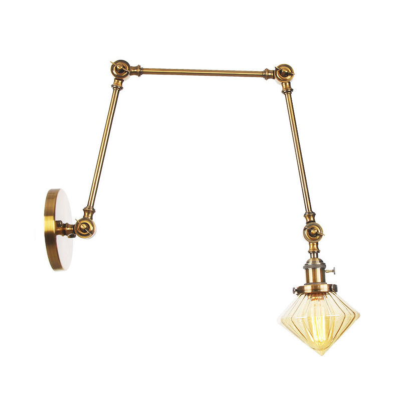 Lisslune | 1 Light Dining Room Wall Lamp Vintage Black/Bronze/Brass Wall Mounted Lamp with Diamond Clear/Amber Glass Shade, 8"+8"/8"+8"+8" L Adjustable Arm
