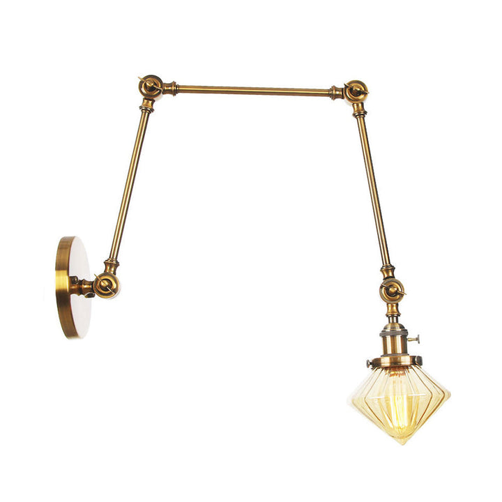 Lisslune | 1 Light Dining Room Wall Lamp Vintage Black/Bronze/Brass Wall Mounted Lamp with Diamond Clear/Amber Glass Shade, 8"+8"/8"+8"+8" L Adjustable Arm