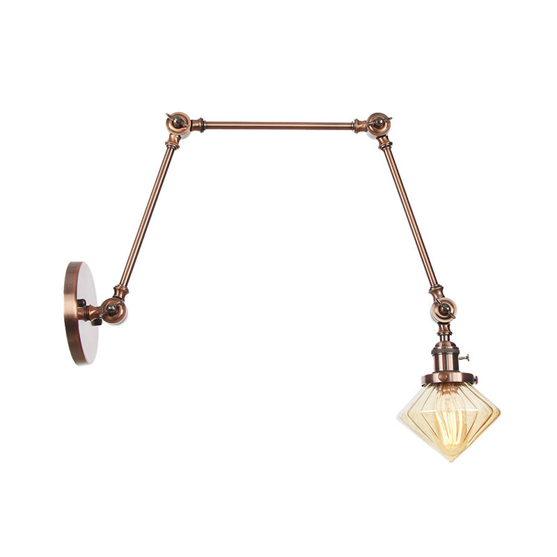 Lisslune | 1 Light Dining Room Wall Lamp Vintage Black/Bronze/Brass Wall Mounted Lamp with Diamond Clear/Amber Glass Shade, 8"+8"/8"+8"+8" L Adjustable Arm