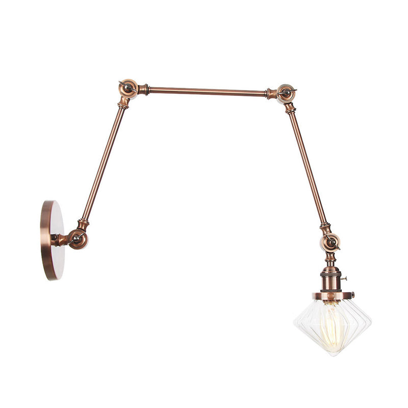 Lisslune | 1 Light Dining Room Wall Lamp Vintage Black/Bronze/Brass Wall Mounted Lamp with Diamond Clear/Amber Glass Shade, 8"+8"/8"+8"+8" L Adjustable Arm