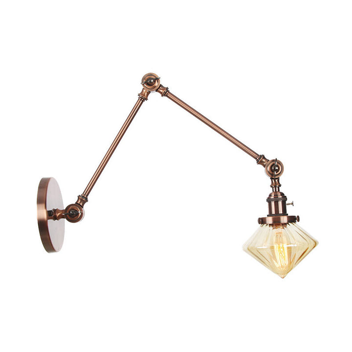 Lisslune | 1 Light Dining Room Wall Lamp Vintage Black/Bronze/Brass Wall Mounted Lamp with Diamond Clear/Amber Glass Shade, 8"+8"/8"+8"+8" L Adjustable Arm