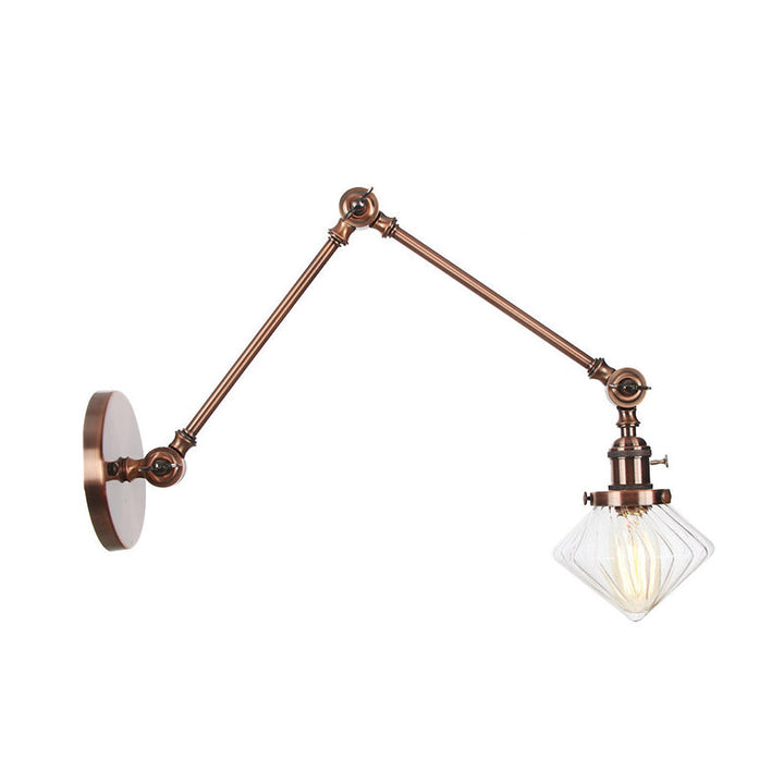Lisslune | 1 Light Dining Room Wall Lamp Vintage Black/Bronze/Brass Wall Mounted Lamp with Diamond Clear/Amber Glass Shade, 8"+8"/8"+8"+8" L Adjustable Arm