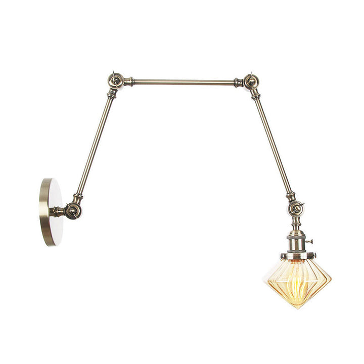 Lisslune | 1 Light Dining Room Wall Lamp Vintage Black/Bronze/Brass Wall Mounted Lamp with Diamond Clear/Amber Glass Shade, 8"+8"/8"+8"+8" L Adjustable Arm