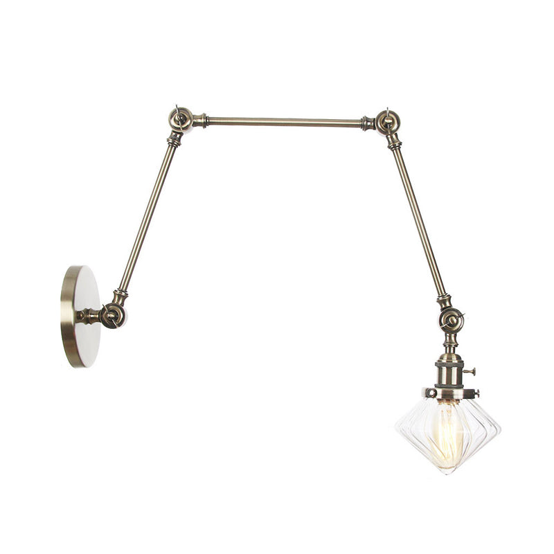 Lisslune | 1 Light Dining Room Wall Lamp Vintage Black/Bronze/Brass Wall Mounted Lamp with Diamond Clear/Amber Glass Shade, 8"+8"/8"+8"+8" L Adjustable Arm
