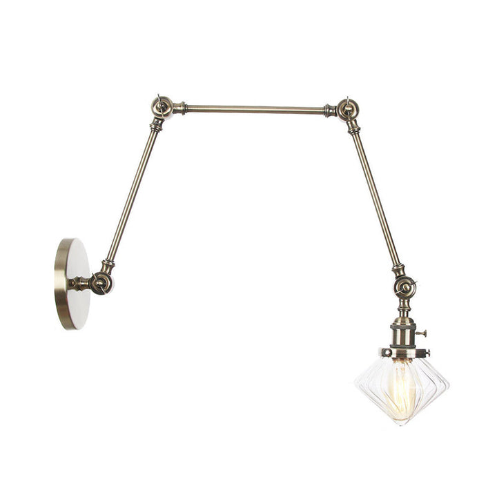 Lisslune | 1 Light Dining Room Wall Lamp Vintage Black/Bronze/Brass Wall Mounted Lamp with Diamond Clear/Amber Glass Shade, 8"+8"/8"+8"+8" L Adjustable Arm