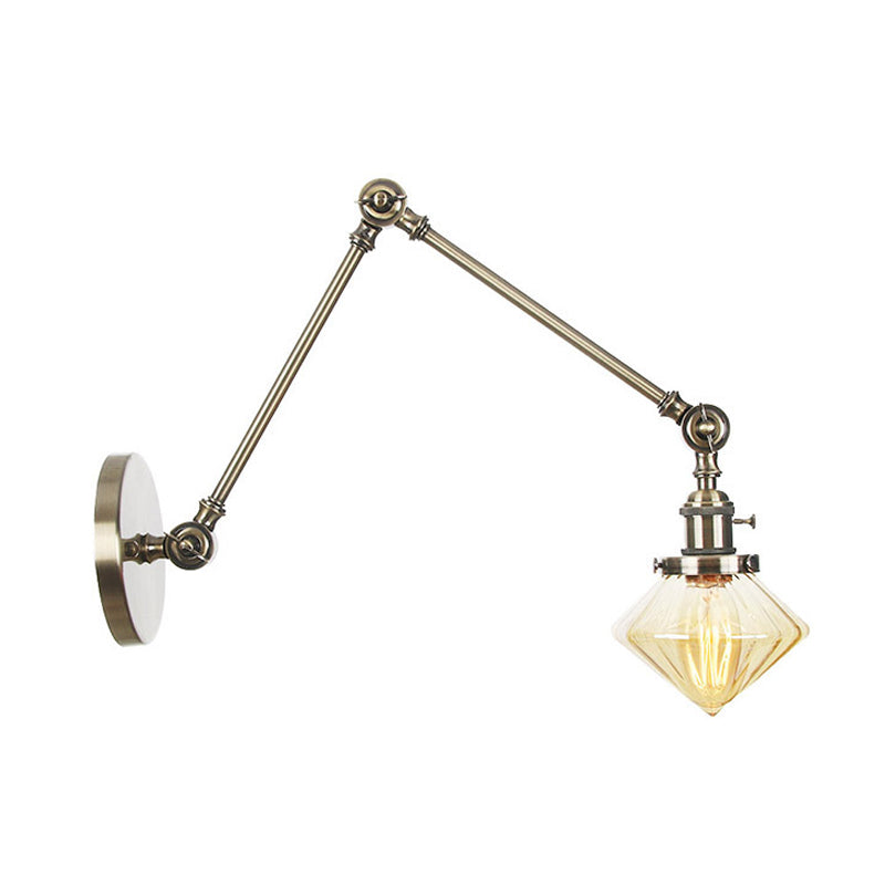 Lisslune | 1 Light Dining Room Wall Lamp Vintage Black/Bronze/Brass Wall Mounted Lamp with Diamond Clear/Amber Glass Shade, 8"+8"/8"+8"+8" L Adjustable Arm