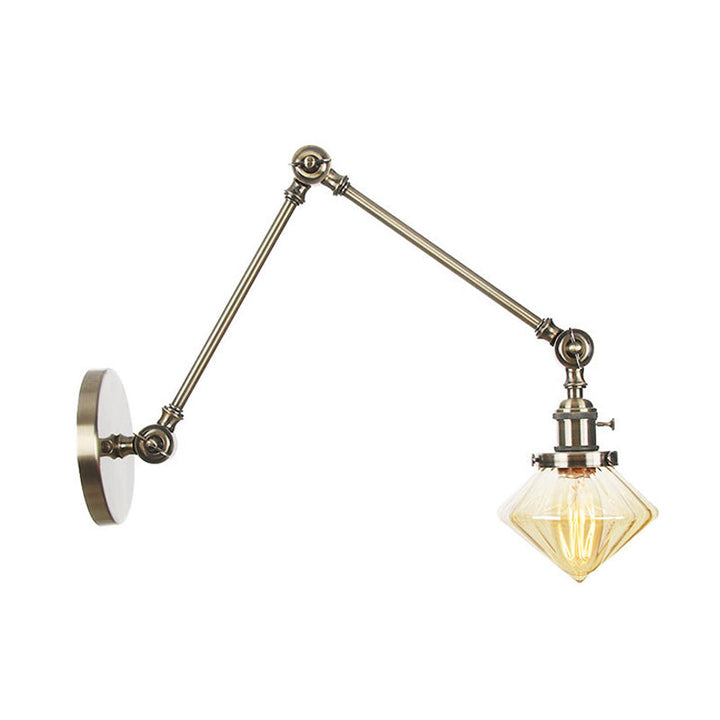 Lisslune | 1 Light Dining Room Wall Lamp Vintage Black/Bronze/Brass Wall Mounted Lamp with Diamond Clear/Amber Glass Shade, 8"+8"/8"+8"+8" L Adjustable Arm