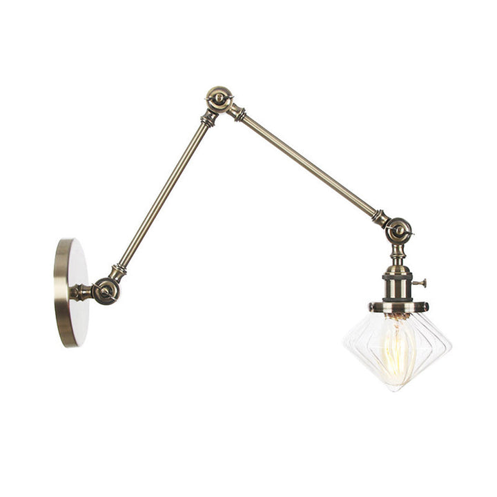 Lisslune | 1 Light Dining Room Wall Lamp Vintage Black/Bronze/Brass Wall Mounted Lamp with Diamond Clear/Amber Glass Shade, 8"+8"/8"+8"+8" L Adjustable Arm