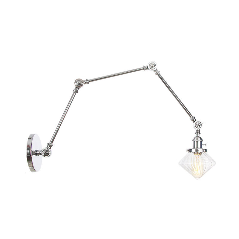 Lisslune | 1 Light Dining Room Wall Lamp Vintage Black/Bronze/Brass Wall Mounted Lamp with Diamond Clear/Amber Glass Shade, 8"+8"/8"+8"+8" L Adjustable Arm