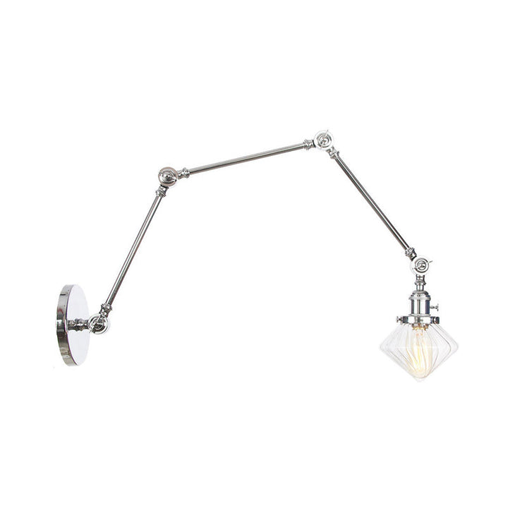 Lisslune | 1 Light Dining Room Wall Lamp Vintage Black/Bronze/Brass Wall Mounted Lamp with Diamond Clear/Amber Glass Shade, 8"+8"/8"+8"+8" L Adjustable Arm