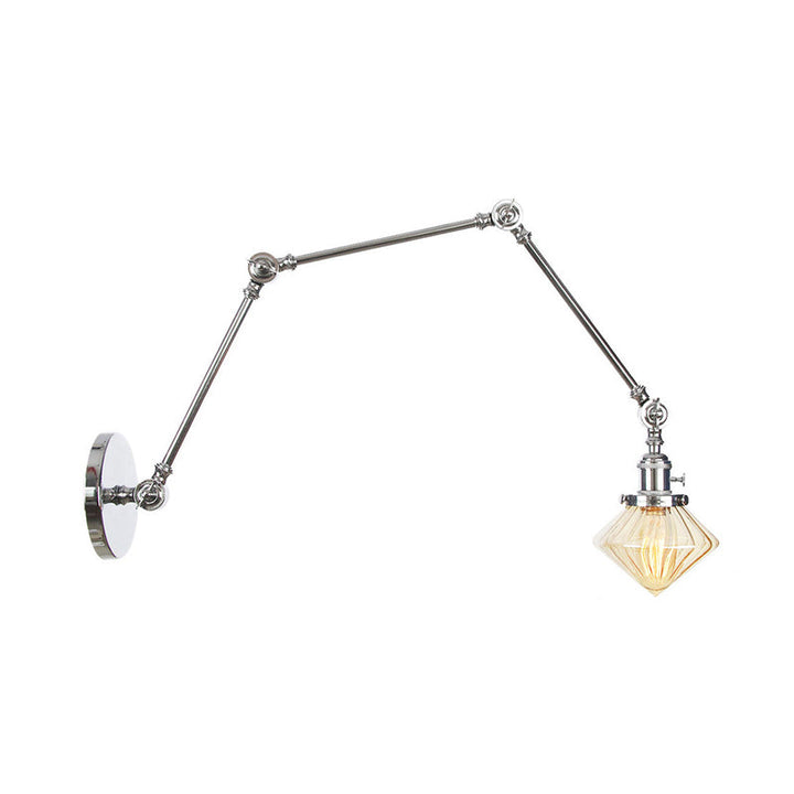 Lisslune | 1 Light Dining Room Wall Lamp Vintage Black/Bronze/Brass Wall Mounted Lamp with Diamond Clear/Amber Glass Shade, 8"+8"/8"+8"+8" L Adjustable Arm