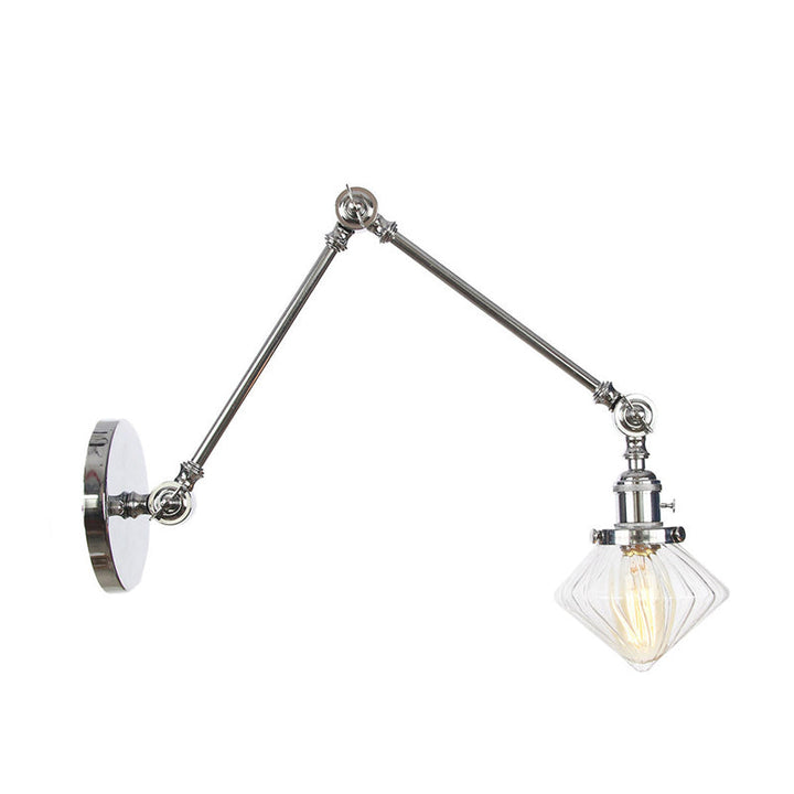 Lisslune | 1 Light Dining Room Wall Lamp Vintage Black/Bronze/Brass Wall Mounted Lamp with Diamond Clear/Amber Glass Shade, 8"+8"/8"+8"+8" L Adjustable Arm