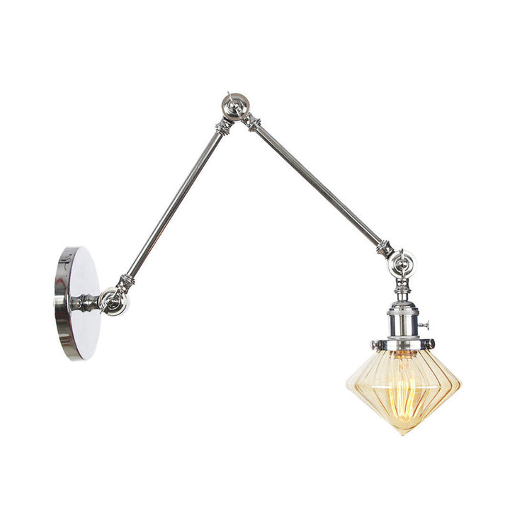 Lisslune | 1 Light Dining Room Wall Lamp Vintage Black/Bronze/Brass Wall Mounted Lamp with Diamond Clear/Amber Glass Shade, 8"+8"/8"+8"+8" L Adjustable Arm