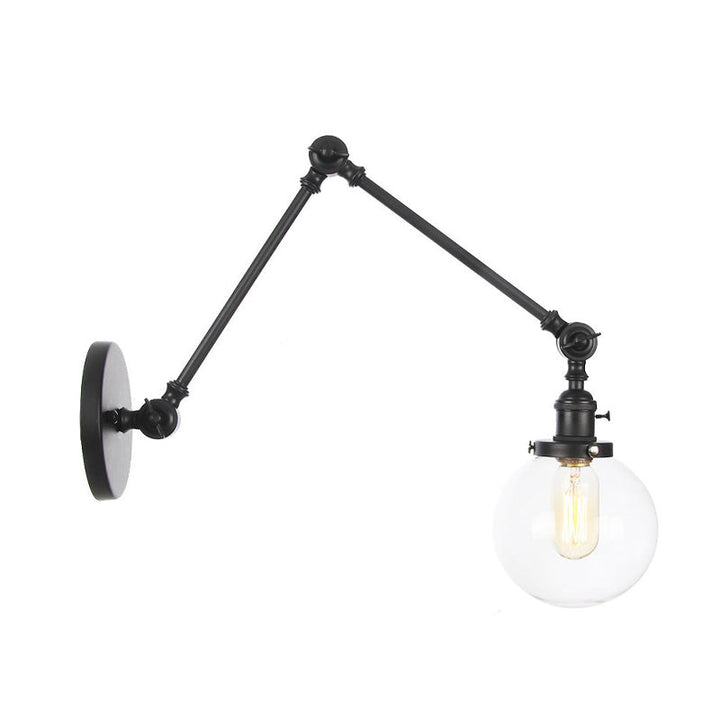 Skørter | 1 Light Clear/Amber Glass Wall Mounted Light Vintage Chrome/Copper/Bronze Ball Living Room Wall Lamp with Adjustable Arm, 8"+8"/8"+8"+8" L
