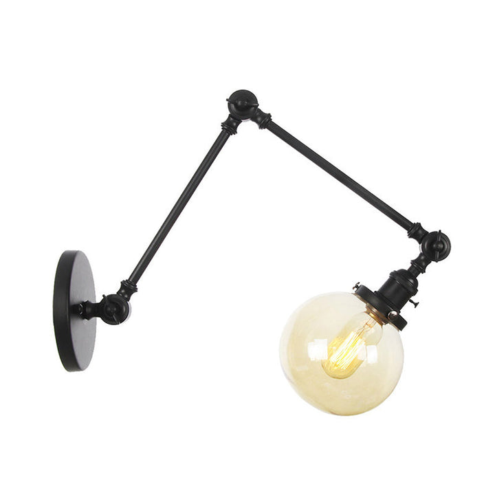 Skørter | 1 Light Clear/Amber Glass Wall Mounted Light Vintage Chrome/Copper/Bronze Ball Living Room Wall Lamp with Adjustable Arm, 8"+8"/8"+8"+8" L