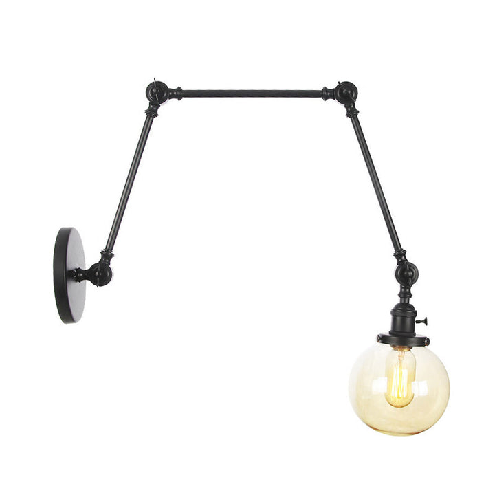 Skørter | 1 Light Clear/Amber Glass Wall Mounted Light Vintage Chrome/Copper/Bronze Ball Living Room Wall Lamp with Adjustable Arm, 8"+8"/8"+8"+8" L