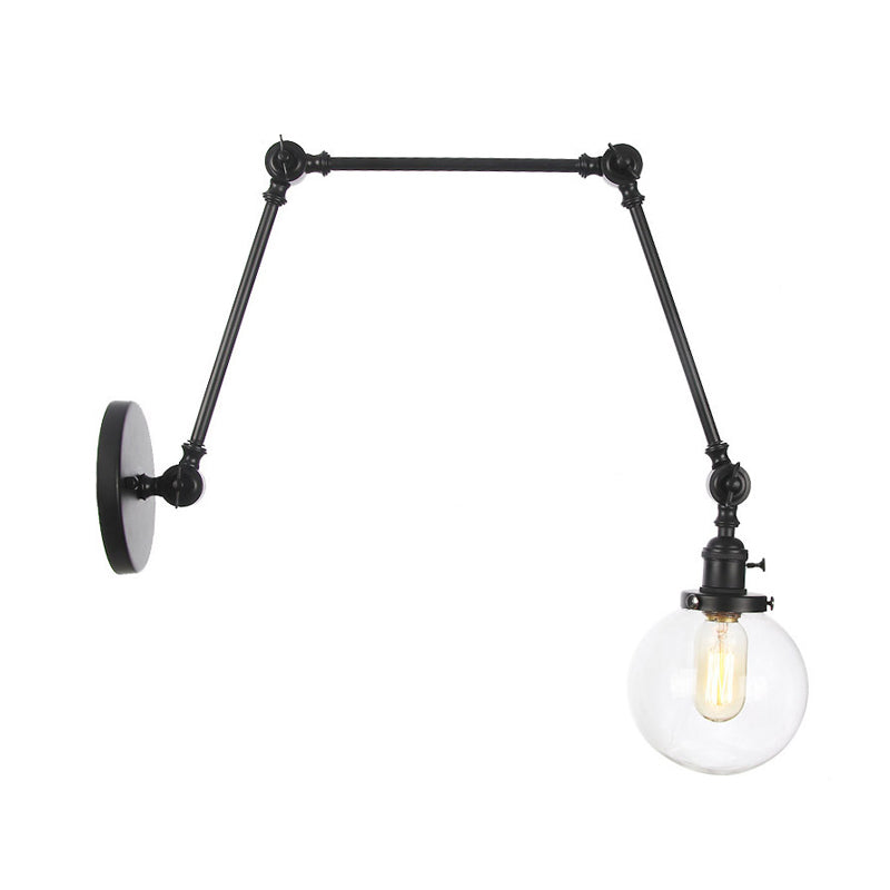Skørter | 1 Light Clear/Amber Glass Wall Mounted Light Vintage Chrome/Copper/Bronze Ball Living Room Wall Lamp with Adjustable Arm, 8"+8"/8"+8"+8" L
