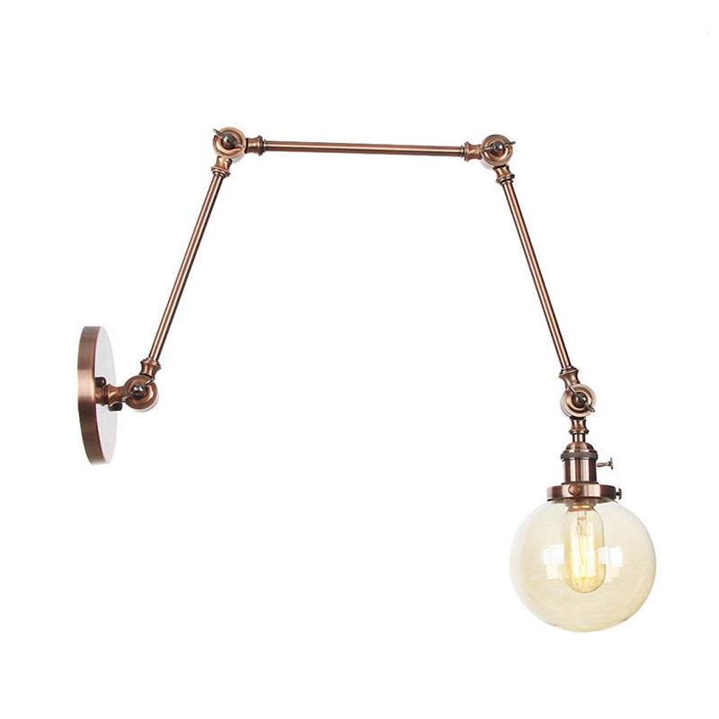 Skørter | 1 Light Clear/Amber Glass Wall Mounted Light Vintage Chrome/Copper/Bronze Ball Living Room Wall Lamp with Adjustable Arm, 8"+8"/8"+8"+8" L
