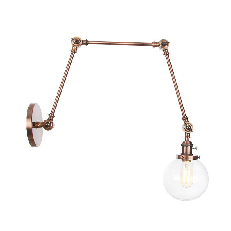 Skørter | 1 Light Clear/Amber Glass Wall Mounted Light Vintage Chrome/Copper/Bronze Ball Living Room Wall Lamp with Adjustable Arm, 8"+8"/8"+8"+8" L