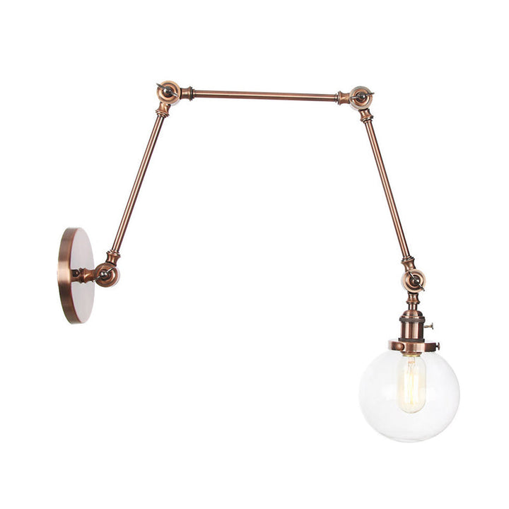 Skørter | 1 Light Clear/Amber Glass Wall Mounted Light Vintage Chrome/Copper/Bronze Ball Living Room Wall Lamp with Adjustable Arm, 8"+8"/8"+8"+8" L