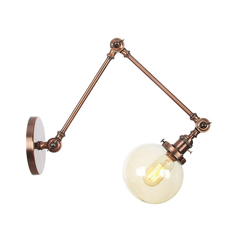 Skørter | 1 Light Clear/Amber Glass Wall Mounted Light Vintage Chrome/Copper/Bronze Ball Living Room Wall Lamp with Adjustable Arm, 8"+8"/8"+8"+8" L
