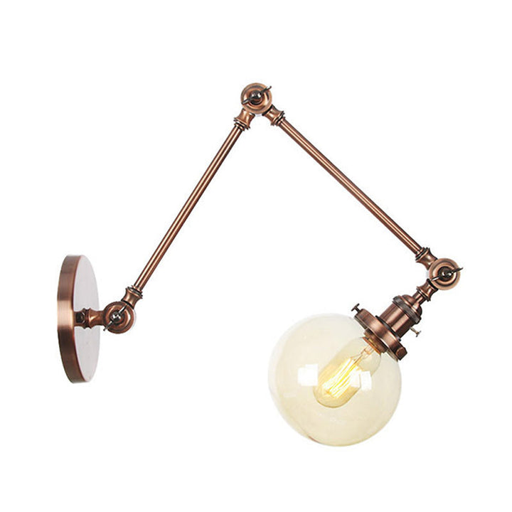 Skørter | 1 Light Clear/Amber Glass Wall Mounted Light Vintage Chrome/Copper/Bronze Ball Living Room Wall Lamp with Adjustable Arm, 8"+8"/8"+8"+8" L