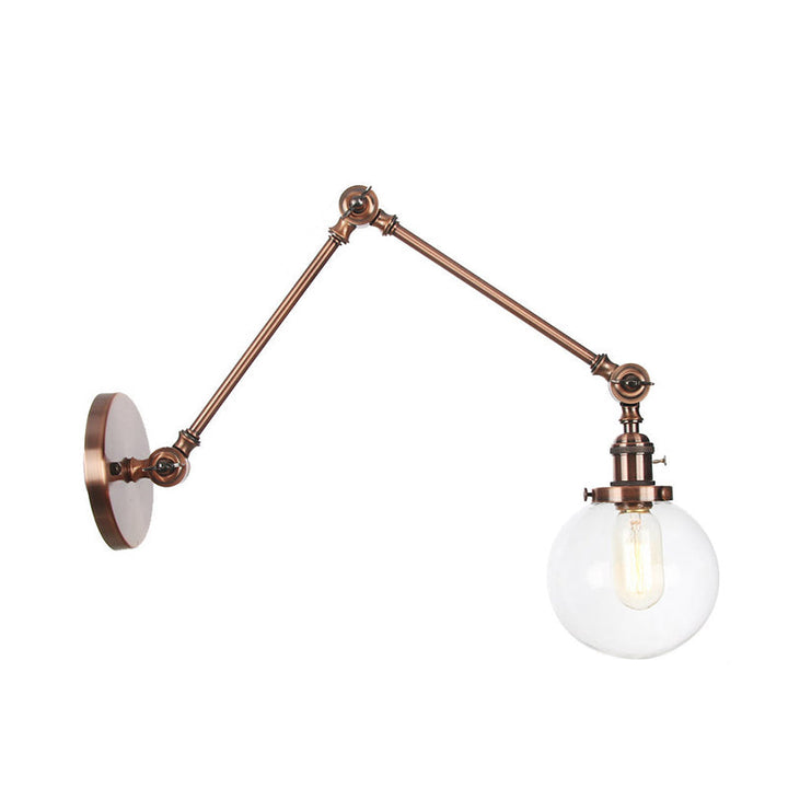 Skørter | 1 Light Clear/Amber Glass Wall Mounted Light Vintage Chrome/Copper/Bronze Ball Living Room Wall Lamp with Adjustable Arm, 8"+8"/8"+8"+8" L