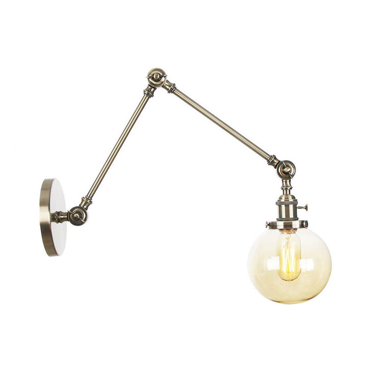 Skørter | 1 Light Clear/Amber Glass Wall Mounted Light Vintage Chrome/Copper/Bronze Ball Living Room Wall Lamp with Adjustable Arm, 8"+8"/8"+8"+8" L