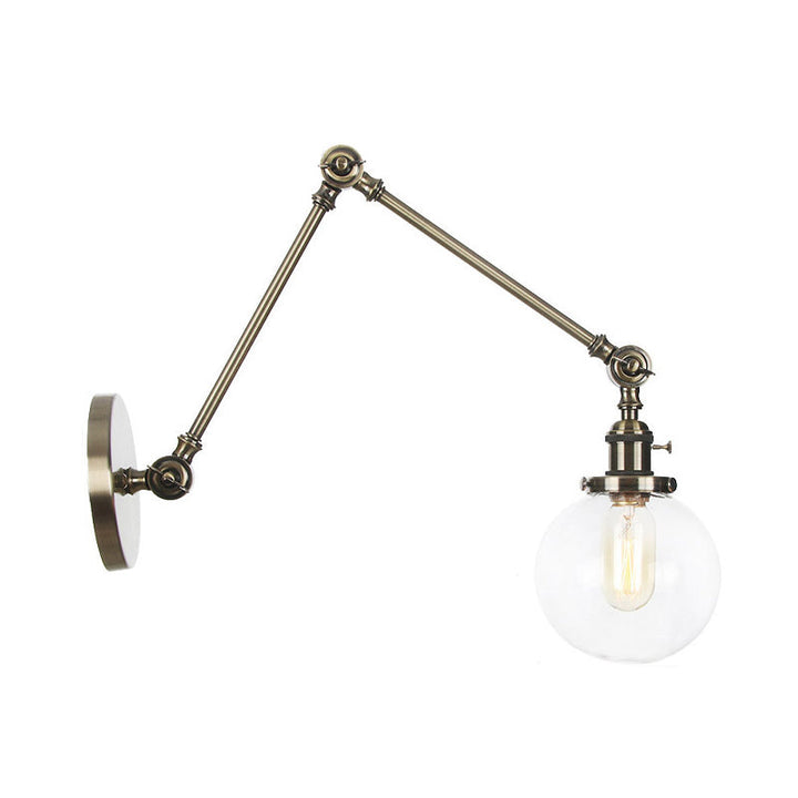 Skørter | 1 Light Clear/Amber Glass Wall Mounted Light Vintage Chrome/Copper/Bronze Ball Living Room Wall Lamp with Adjustable Arm, 8"+8"/8"+8"+8" L