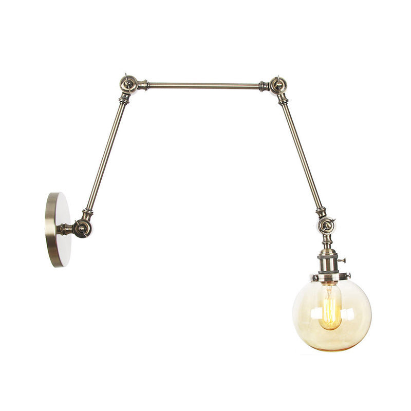 Skørter | 1 Light Clear/Amber Glass Wall Mounted Light Vintage Chrome/Copper/Bronze Ball Living Room Wall Lamp with Adjustable Arm, 8"+8"/8"+8"+8" L