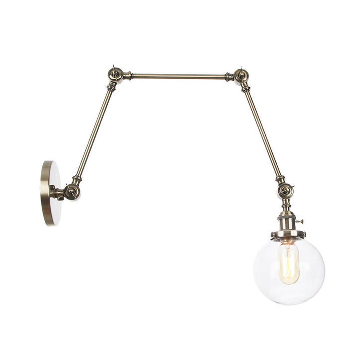 Skørter | 1 Light Clear/Amber Glass Wall Mounted Light Vintage Chrome/Copper/Bronze Ball Living Room Wall Lamp with Adjustable Arm, 8"+8"/8"+8"+8" L