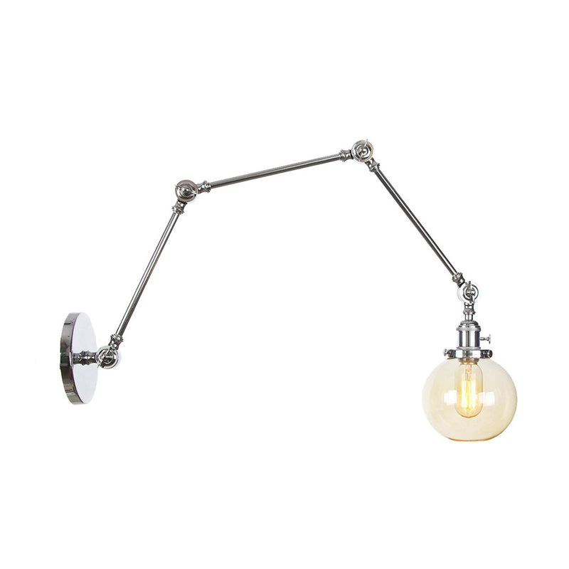 Skørter | 1 Light Clear/Amber Glass Wall Mounted Light Vintage Chrome/Copper/Bronze Ball Living Room Wall Lamp with Adjustable Arm, 8"+8"/8"+8"+8" L