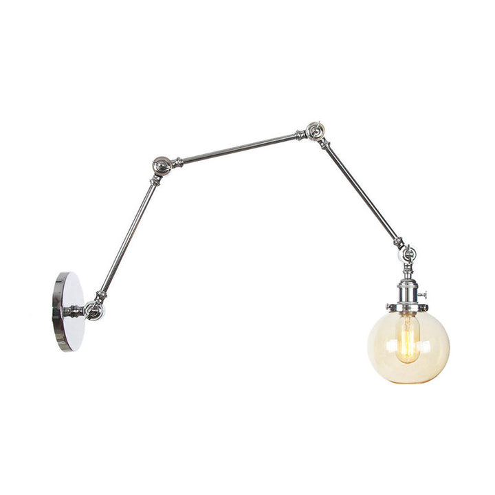 Skørter | 1 Light Clear/Amber Glass Wall Mounted Light Vintage Chrome/Copper/Bronze Ball Living Room Wall Lamp with Adjustable Arm, 8"+8"/8"+8"+8" L