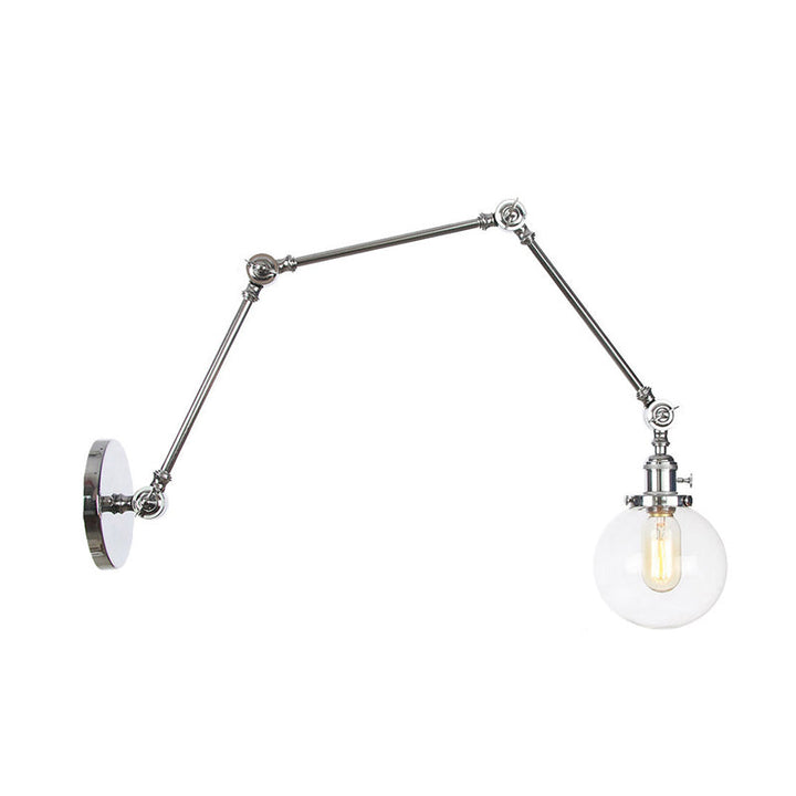 Skørter | 1 Light Clear/Amber Glass Wall Mounted Light Vintage Chrome/Copper/Bronze Ball Living Room Wall Lamp with Adjustable Arm, 8"+8"/8"+8"+8" L